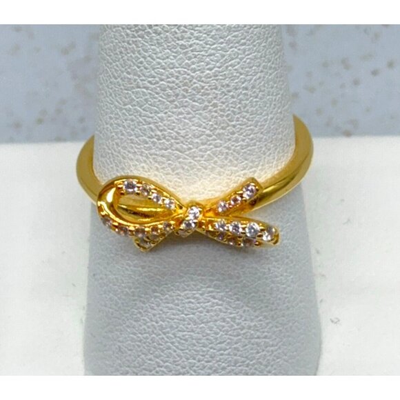 Diamonique Tied To You Bow Ring CZ 14K Yellow Gold over Sterling Silver Size 8.5 - Picture 2 of 7